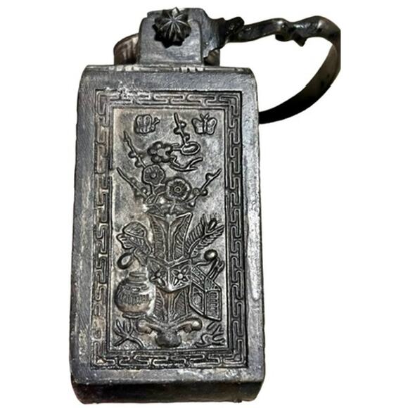 Antique Chinese Shantou Teapot & Tea Caddy-Lithograph Glass Panels-Metal-Asian - Picture 8 of 14